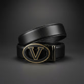 Valentino V-Logo Plaque Belt | Black & Gold | Premium Imported